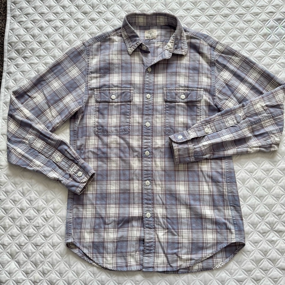 J. Crew Vintage White Blue Plaid Cotton Flannel Button Down Size S
